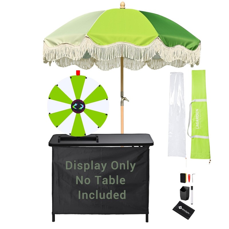 WinSpin 24" Modular Prize Wheel Tabletop with Palm Springs Green Fringe Umbrella
