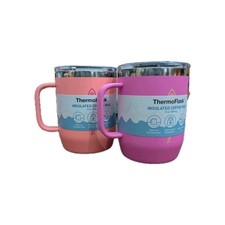 ThermoFlask 12oz Insulated Coffee Mug Set of 2 Pink Coral Stainless w/ Lids NEW
