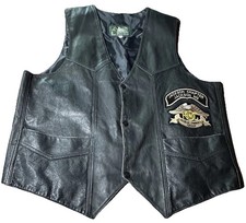 VTG Harley Davidson Harley Owners Group Black Leather Vest Sz L Large w/ Patches