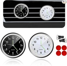 2 Pcs Car Clock Mini Luminous Pointer Clock Stick On Automotive Blackwhite