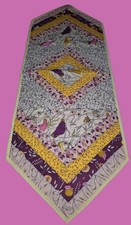 Handcrafted Quilted Table Runner With Bird Floral Pattern Yellow Purple Color...