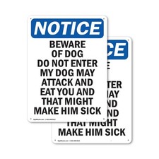  2 Pack Beware Of Dog Do Not Enter My OSHA Notice Sign Decal Metal Plastic