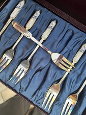 vintage collectible set silver-plated cake forks featuring floral top handles