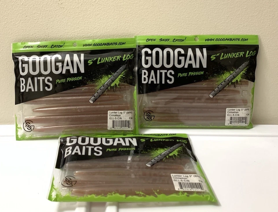 Googan 5" Lunker Log ~ Canela ~ Paquete de 8 Lote de 3 Cebos Blandos GLL-5-CIN Foto 2 de 4