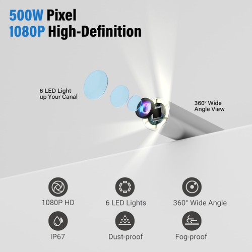 Pulitore per orecchie WiFi 1080P otoscopio impermeabile IP67 con fotocamera a - Foto 23 di 24