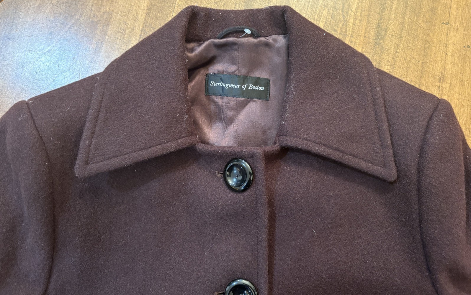 VTG STERLINGWEAR OF BOSTON Womens Pea Coat Wool Brown Made in USA Sz L