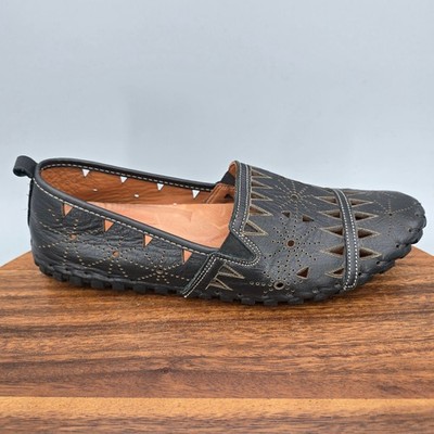 Spring Step Fusaro Flats Womens 9 40 Black Leather Comfort Cut Out Shoes Loafers