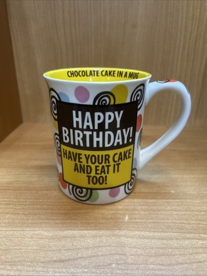 Happy Birthday Cake Mug w/ Recipe 16 oz Ceramic Lorrie Veasey Our Name is Mud