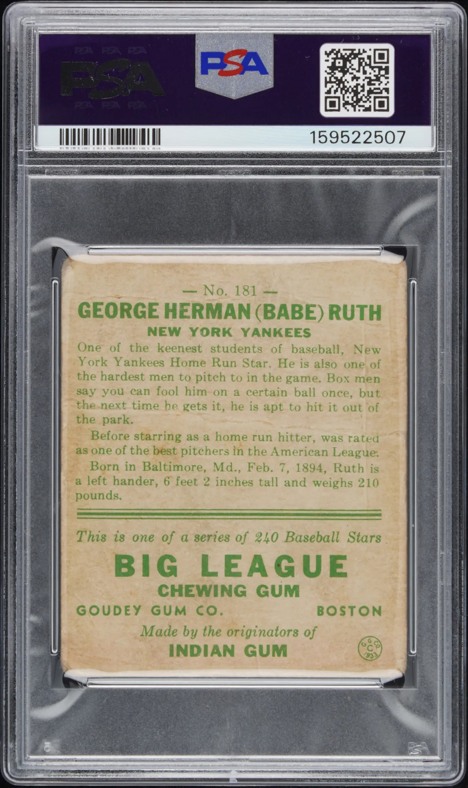 1933 Goudey #181 Babe Ruth PSA 1 PR view 2