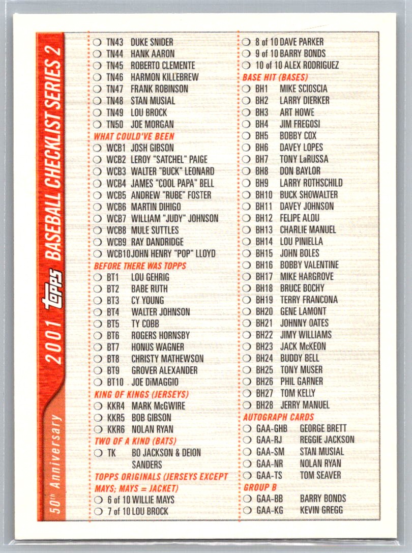 Checklist: 2001 Topps Series 2 ~50th Anniversary MlB / of 4 4
