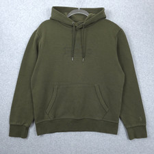 Polo Ralph Lauren Hoodie Mens Medium Green Double Knit Logo Embossed Pullover