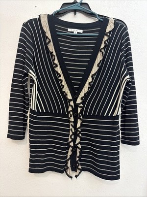 CAbi  The Flirt Ruffle Cardigan Wms SZ  M  LIGHTWEIGHT  LAGENLOOK Chic
