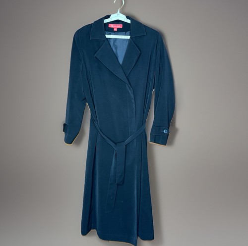 Vintage 90er Anne Klein langer Mantel Damen 4 schwarz Gürtel minimalistisch klassisch Karriere Y2K