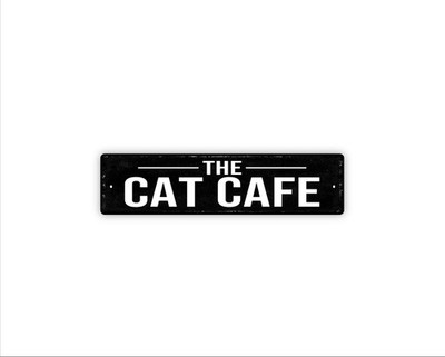 The Cat Cafe Sign Metal Wall Decor for Coffee Bar, Kitchen or Pet Lounge,