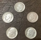 5 Roosevelt Dimes:  ‘50d, ‘52d, ‘61d, ‘64, ‘64d; 90% Silver; Free Shipping.