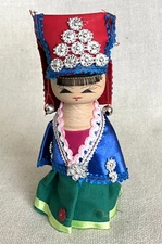 Handcrafted Wooden Doll Dressed in Traditional Chinese Festive Costume, 6¼” Tall