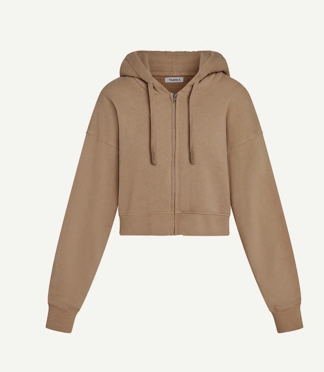 Vitamin A Dawn Crop Hoodie In Latte French Terry, Size Medium