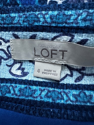 LOFT Women Skirt Blue Tile Paisley Mosaic Print Pencil Size 4 - Picture 11 of 12