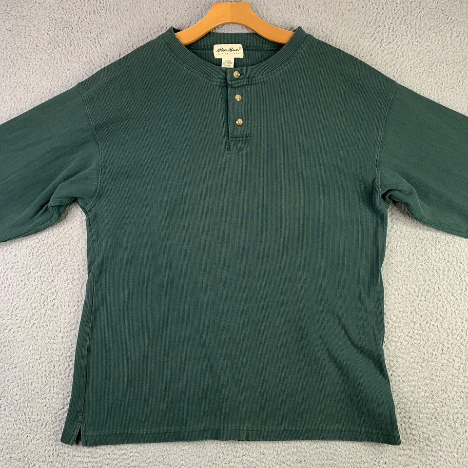 Camisa Eddie Bauer Para Hombres XL Alta Verde Tejido Waffle Henley Manga Larga Ropa Informal Foto 2 de 4