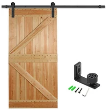 6.6FT Single Sliding Barn Door Hardware Kit Black Carbon Steel Hanger Flat Tr...