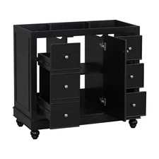 36" Black Bathroom Vanity Cabinet Only Sink Not Included Black Solid Wood Frame