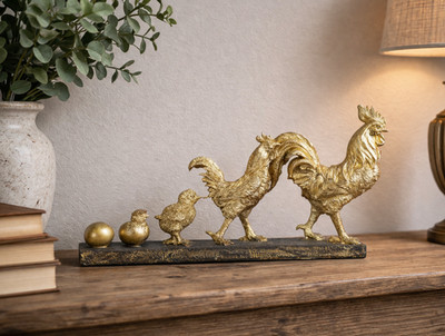 Huhn Evolution Ornament Gold Bauernhof Hahn Henne Küken Deko 34 cm