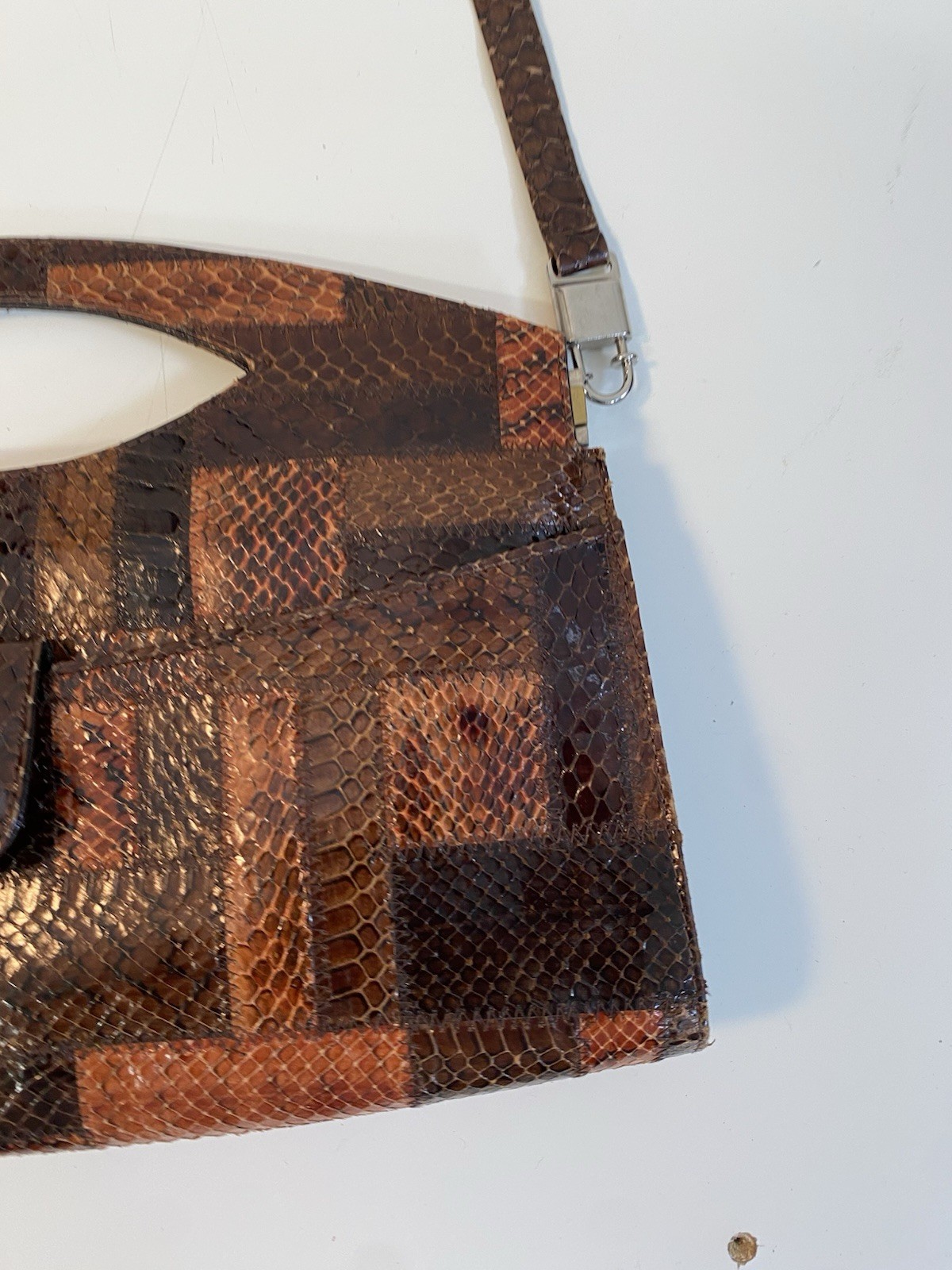 Vintage Python Snake Leather Patchwork Shoulder B… - image 9