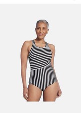 Land s End UPF50 Striped High Neck Tugless One Piece Swimwsuit, Small 6-8 NWT