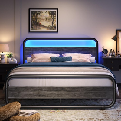 #ad Queen Bed Frame with LED Lights Metal Rustic Platform Bed Frame Queen Size $297.99