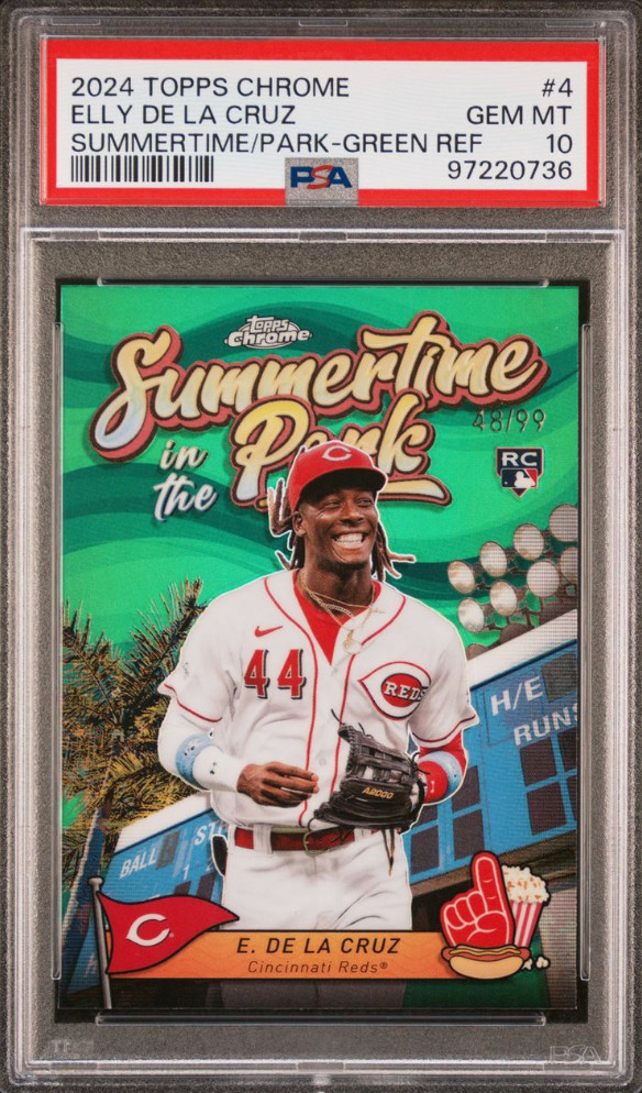 2024 TOPPS CHROME ELLY DE LA CRUZ SUMMERTIME IN THE PARK GREEN /99 #4 - PSA 10