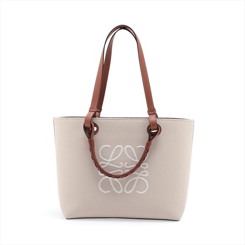 Loewe Anagram Tote Canvas / Leather Beige × Brown Unisex Bag #ALB9365