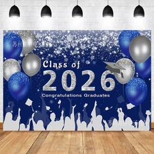 Class of 2026 Backdrop Blue Graduation Party Background Congrats Grad Prom Party