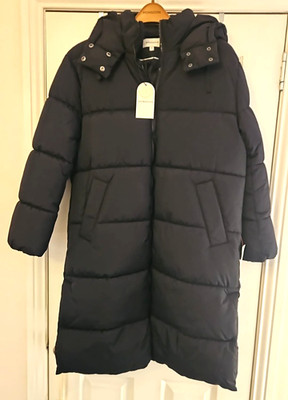 Monsoon Lissy Long Hooded Puffer Coat Black Size Medium BNWT