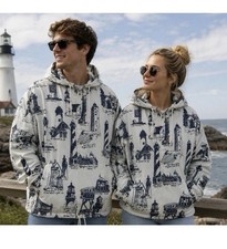 Vintage 1980s Michigan Rag Co. Lighthouse Hooded Cotton Jacket snap closure Sz M