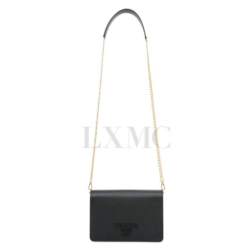 Prada Monochrome Black Saffiano Chain Cross Mini Bag 1BP012 Prada Monochrome Black Saffiano Chain Cross Mini Bag 1BP012