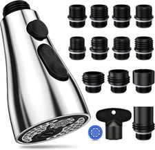 Kitchen Faucet Head Replacement 3 Modes with 12 Chrome 12 Adapters