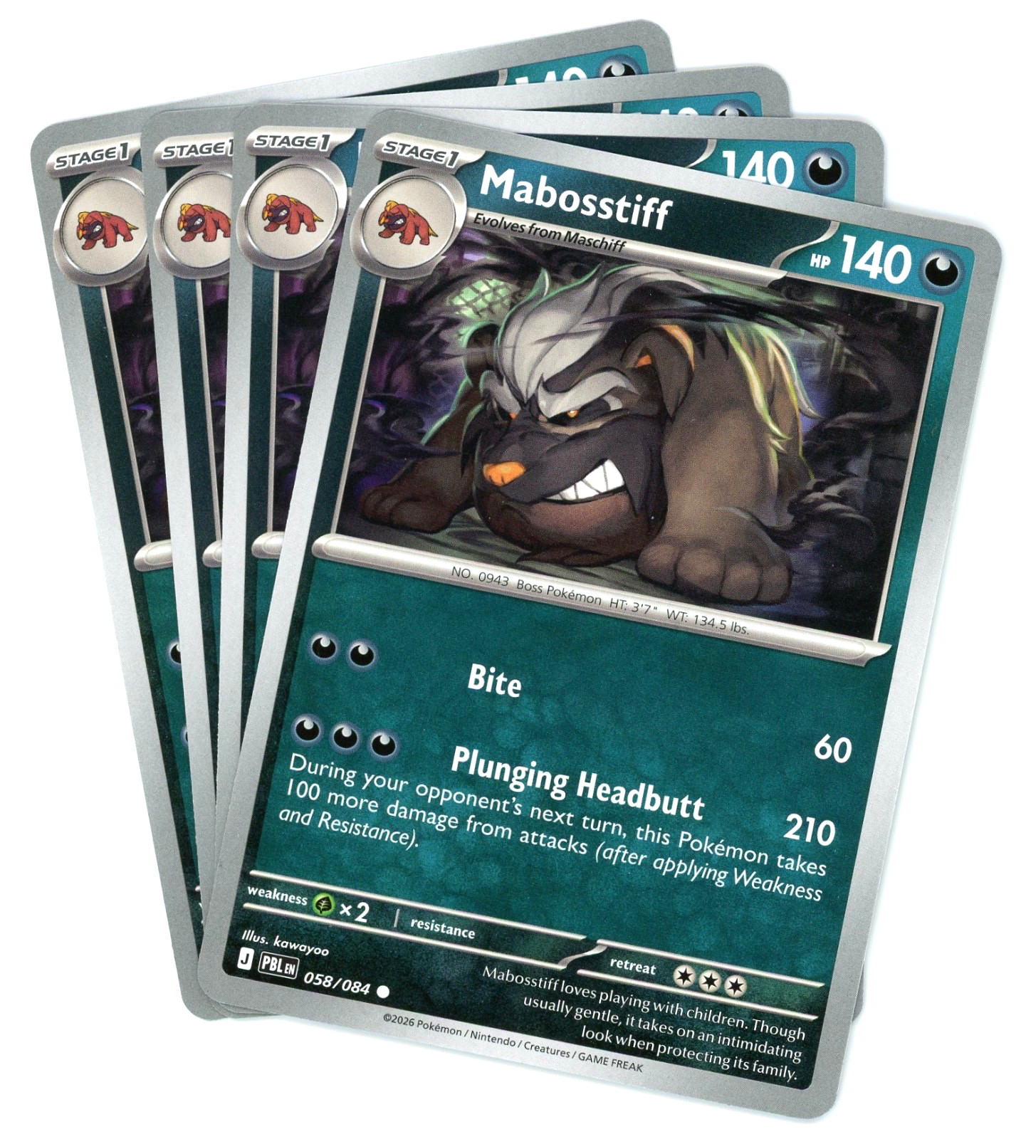 x4 Mabosstiff - 058/084 - Pitch Black PBL - Pokemon NM/M