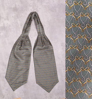 MINT vintage silk ascot cravat men's w/label Italy BITS EQUESTRIAN olive gold