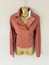 Exquisite Karen Millen New Brown Signature Leather Biker Jacket Uk10 Stunning