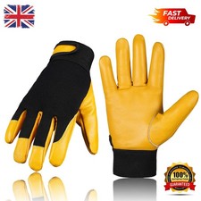 Leather Work Gloves Gardening Thorn Proof Builders Grip Hand safety protection