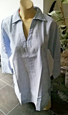 EMILY VAN DEN BERGH Hemdbluse Leinenhemd in 680 Blue White Stripe *Restposten*