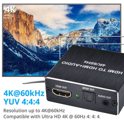 4K 60Hz HDMI 2.0 Audio Extractor SPDIF Video Converter PS4 Laptop To TV Monitor