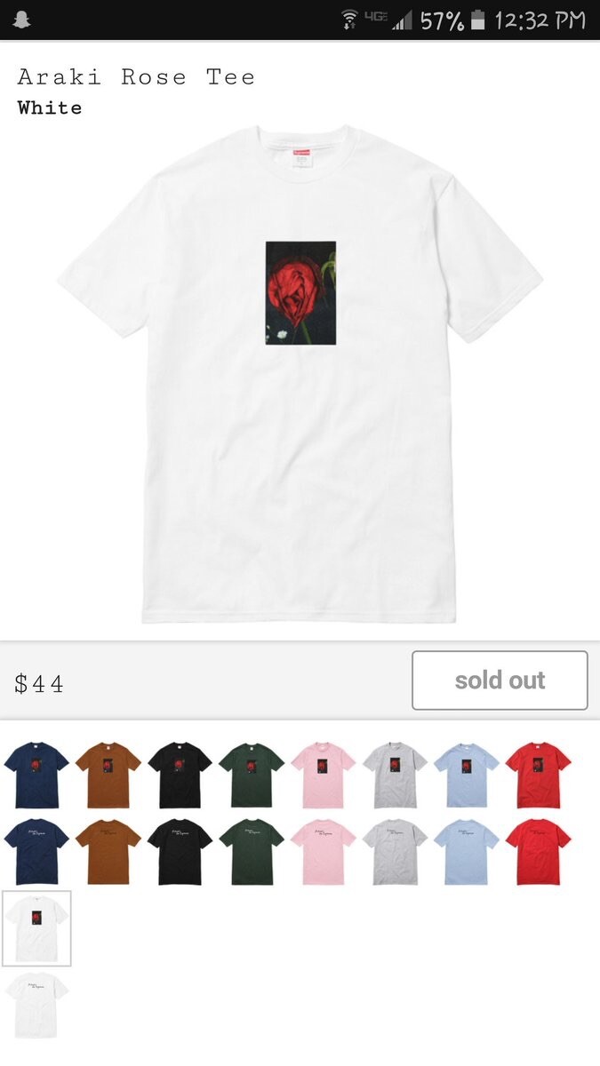 Supreme Araki Rose Tee White S ローズ 白 水原希子