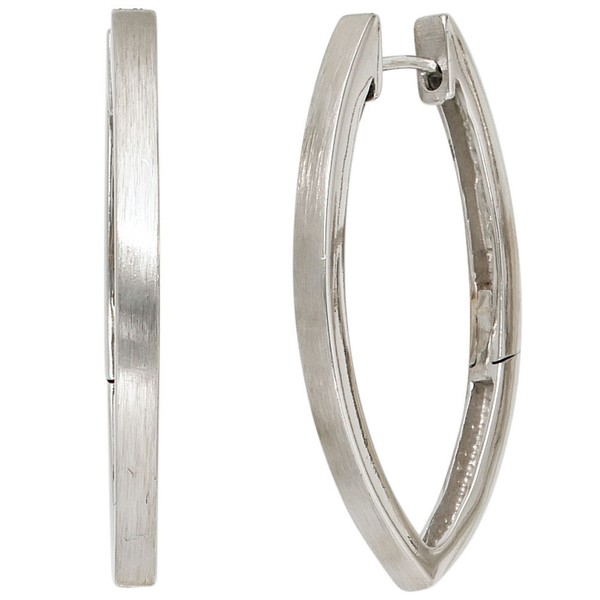 Paar Ohrringe Creolen Creole 37Mm Aus 925 Silber Mattiert Spitzoval Damen-image