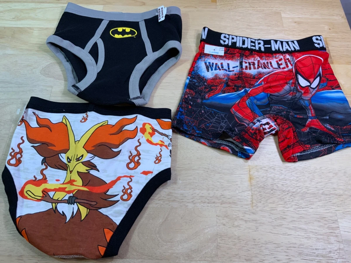 New Boy’s Underwear Set of 3 Mixed Spider-Man, Batman & Pokémon Size 4