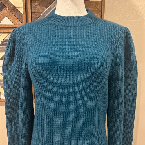 J. Crew Cashmere Puff Sleeve Knit Sweater Teal Small - Picture 2 of 8