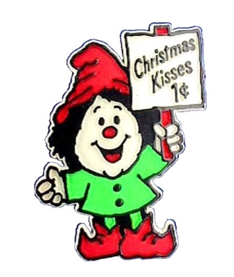 Hallmark PIN Christmas Vintage ELF Pixie KISSES 1 Cent 1981 Holiday Brooch