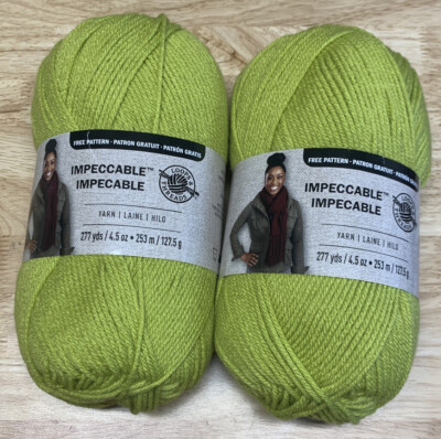 2 Skeins Loops and Threads Impeccable Yarn -Grass 01223- Green 100% Acrylic
