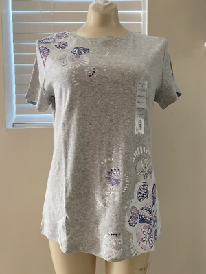 NWT croft Barrow Womens SMALL Gray Short Sleeve Seashell Top $20