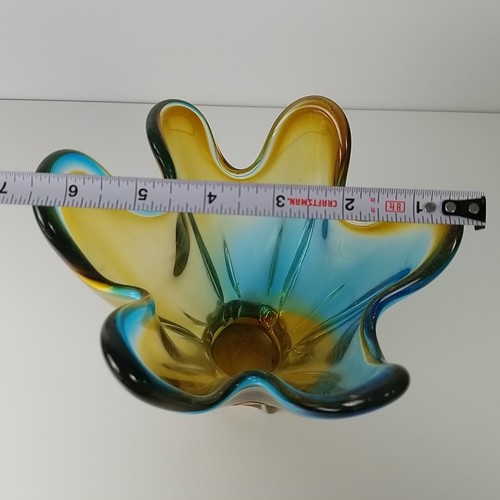Vintage Hokuyo HG Art Glass Vase Bowl Blue Amber Fingers Japan 7.5 Inch Tall - Picture 10 of 10